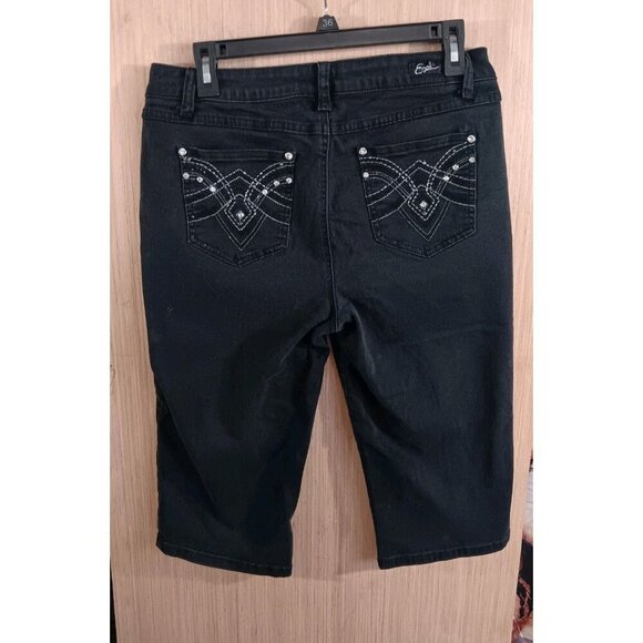 Earl Jeans 14P Women's Black Mid-rise Capri Short Embellished Embroidered - Picture 6 of 6